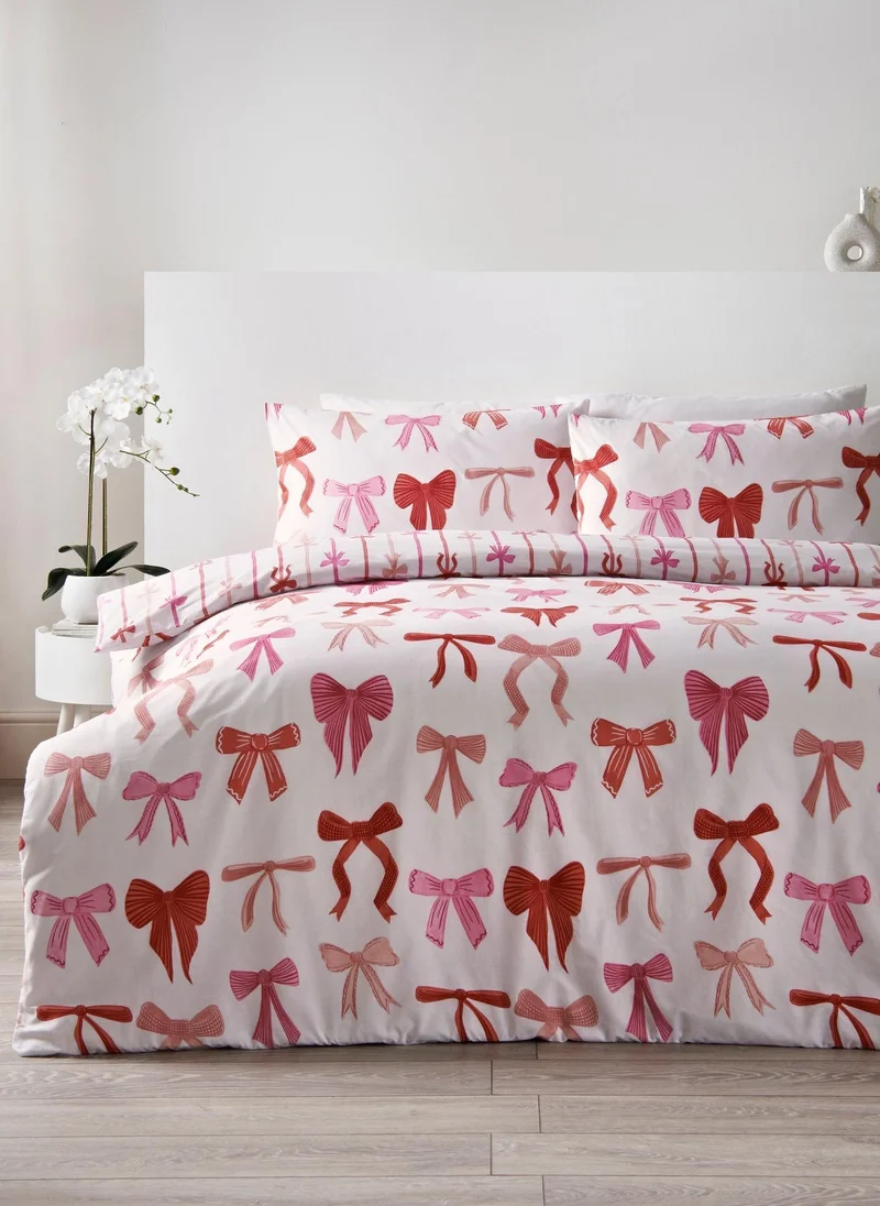 Matalan White Bow Print Bedding