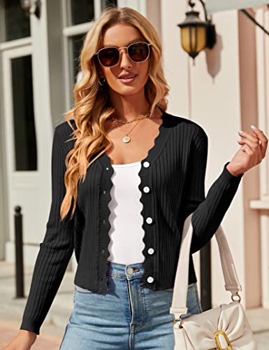 SECRETEYARD Womens Cropped Cardigan Knit Shrugs for Dresses Tops V Neck Button Down Cardigans Sweaters Black - Image 2