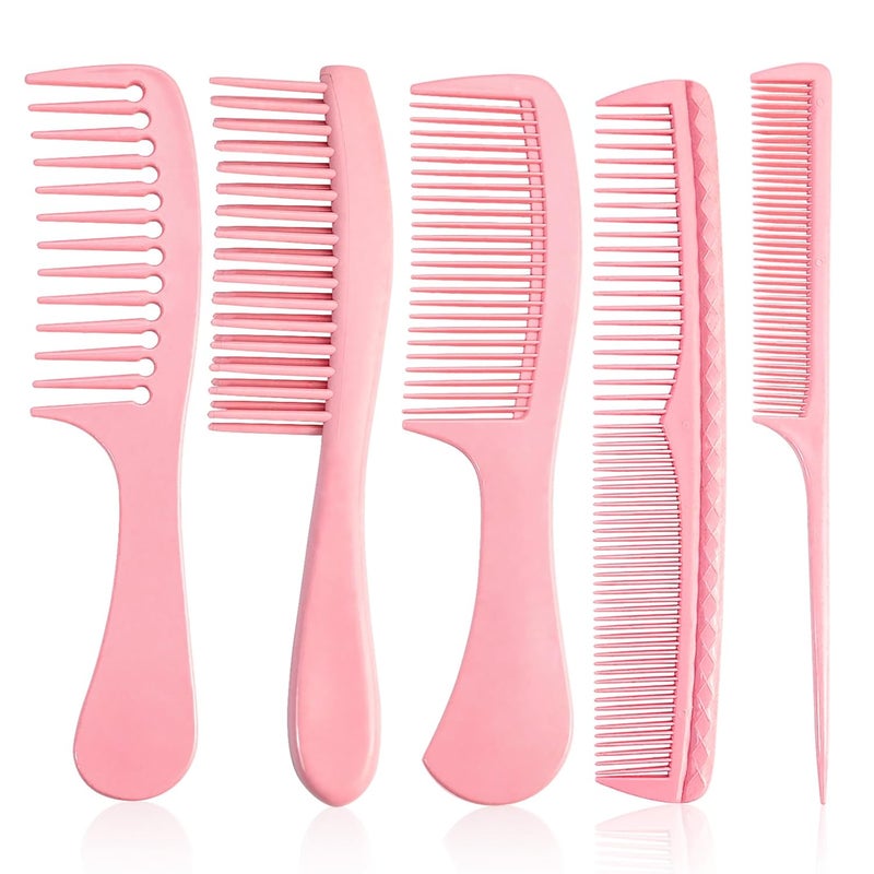 START MAKERS 5Pcs Hair Combs for Women, Comb Set for Hair Styling and Detangling - Wide, Fine, Parting Rat Tail, Hairdressing, Double-Wide Combs for Wet Wavy Curly Thick Hair, Women and Men(Pink)