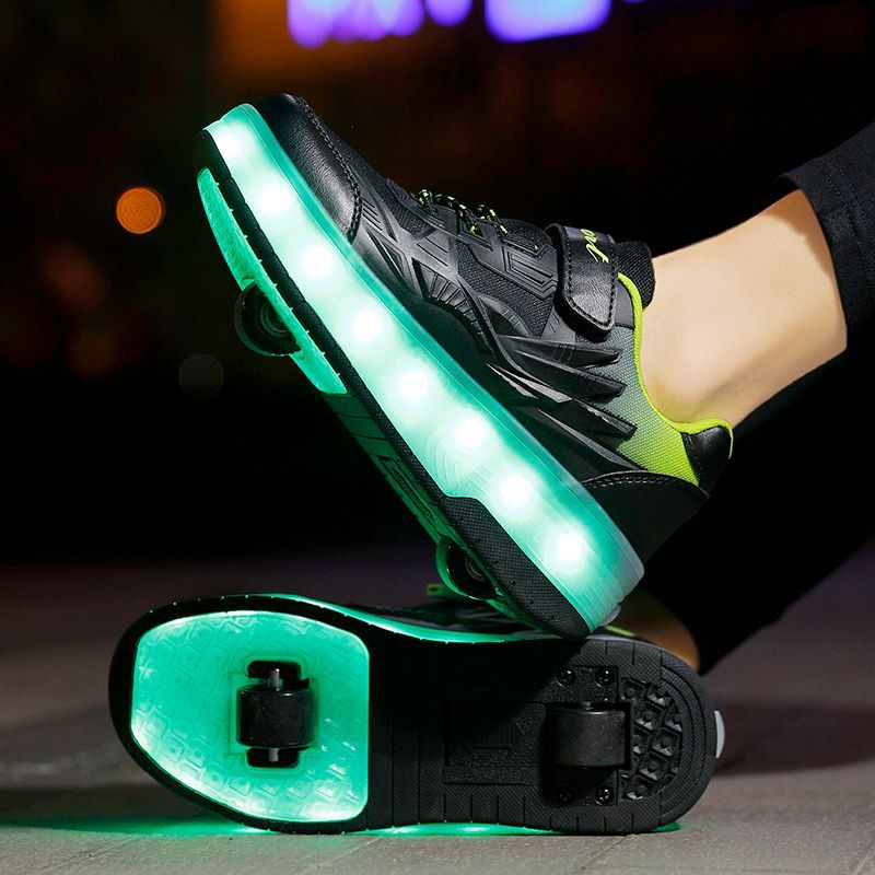 Explosions Double Walking Shoes Children'S Heal Walking Shoes Shrink Girls Boys' Roller Skates Charging Flash Skates - Image 3