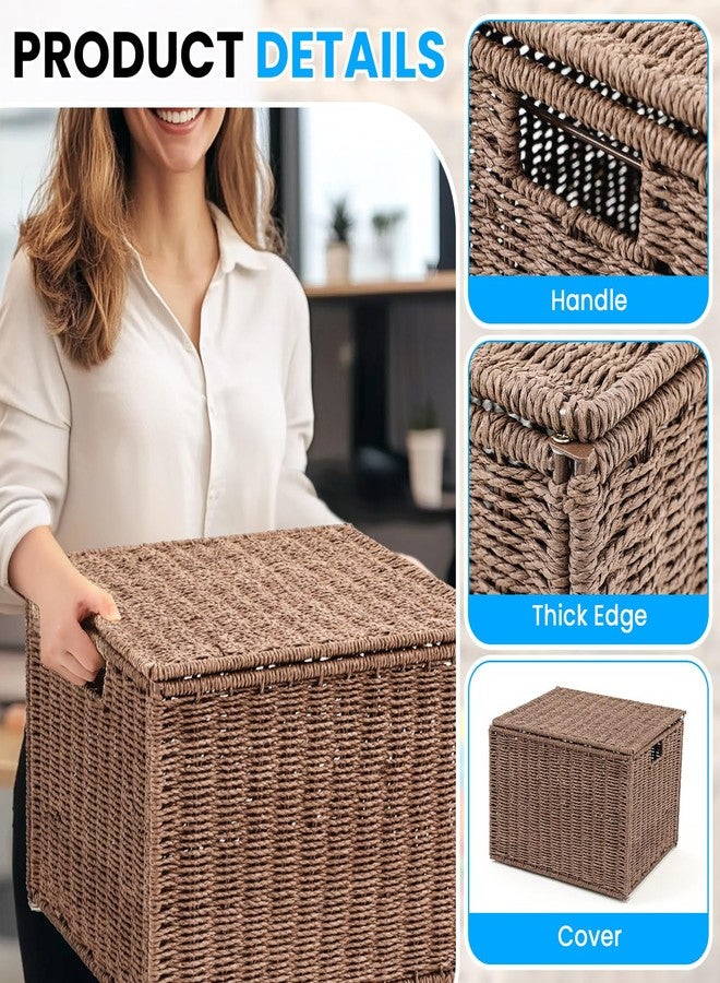 Cinnvoice Extra Large Decorative File Box 18 x 16 x 13 in Wicker Seagrass File Basket Organizer for Letter Legal Size Hand Woven Hanging Filing Cabinet with Lid for Office Paper Rope, Dark Brown - Image 4