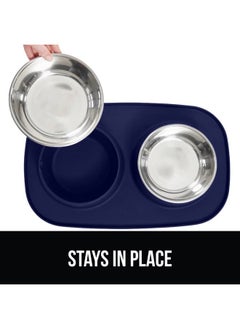 Gorilla Grip Gorilla Grip 100% Waterproof BPA Free Cat and Dog Bowls Silicone Feeding Mat Set, Stainless Steel Bowl Slip Resistant Raised Edges, Catch Water, Food Mess, No Spills, Pet Accessories, 4 Cup, Navy  - Image 3