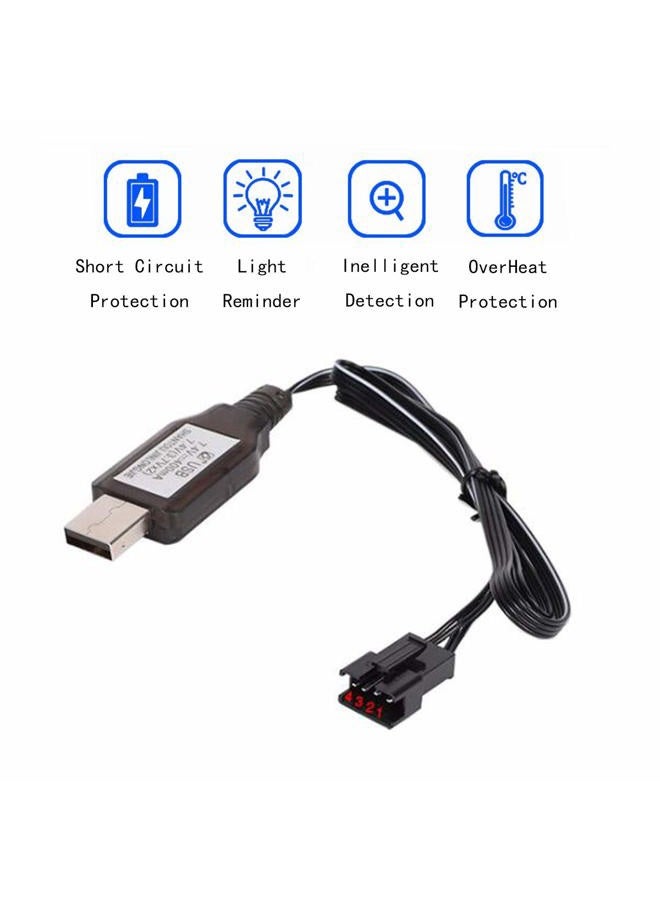 Cecicebb 7.4V SM-4P Charger for 7.4V Li-ion Battery RC Car Toys SM4P USB Charging Cable 2 Pack - Image 4