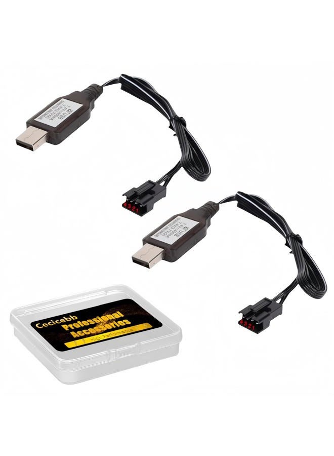 Cecicebb 7.4V SM-4P Charger for 7.4V Li-ion Battery RC Car Toys SM4P USB Charging Cable 2 Pack - Image 1