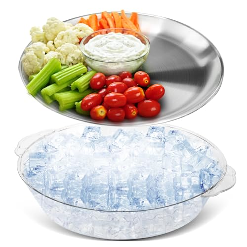 Baderke 1 Set 118 Chilled Serving Tray for Parties with Compartments Ice Chilled Party Platter Charcuterie Serving Board Cold Dish Dip for Fruit Seafood Vegetable Shrimp Cocktail Natural - Image 1