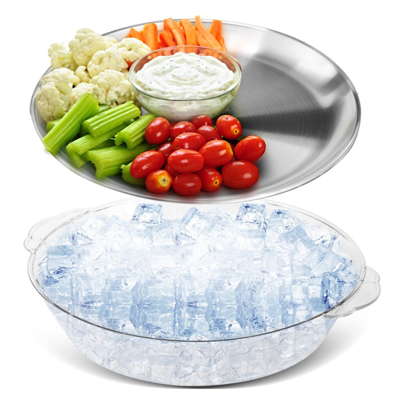 Baderke 1 Set 118 Chilled Serving Tray for Parties with Compartments Ice Chilled Party Platter Charcuterie Serving Board Cold Dish Dip for Fruit Seafood Vegetable Shrimp Cocktail Natural - Image 2