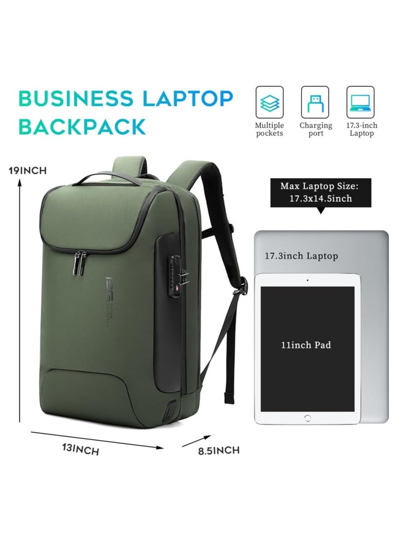 BANGE BANGE Anti Theft Backpack with USB charging Port,Lightweight Business Backpack for Men and Women   Green(3 pocket for travel)  - Image 5