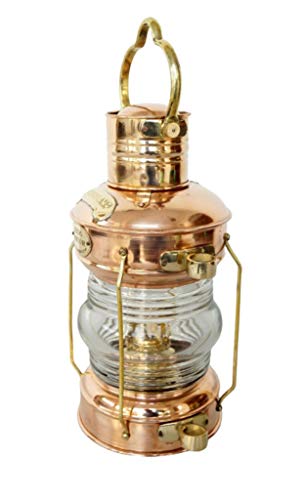 THOR INSTRUMENTS Brass & Copper Anchor Oil Lamp Leeds Burton Nautical Maritime 14" Ship Lantern Rustic Vintage Home Decor Gifts - Image 2