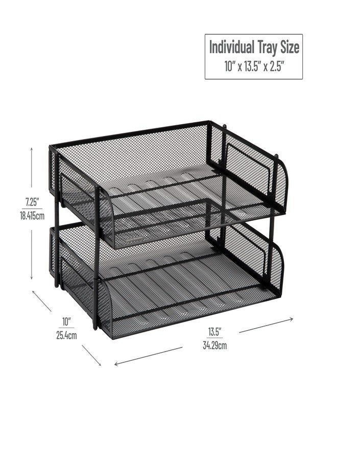 Mind Reader Stackable Paper Tray, Desktop Organizer, File Storage, Office, Metal Mesh, 13.5" L x 10" W x 7.25" H, 2 Pcs., Black - Image 3