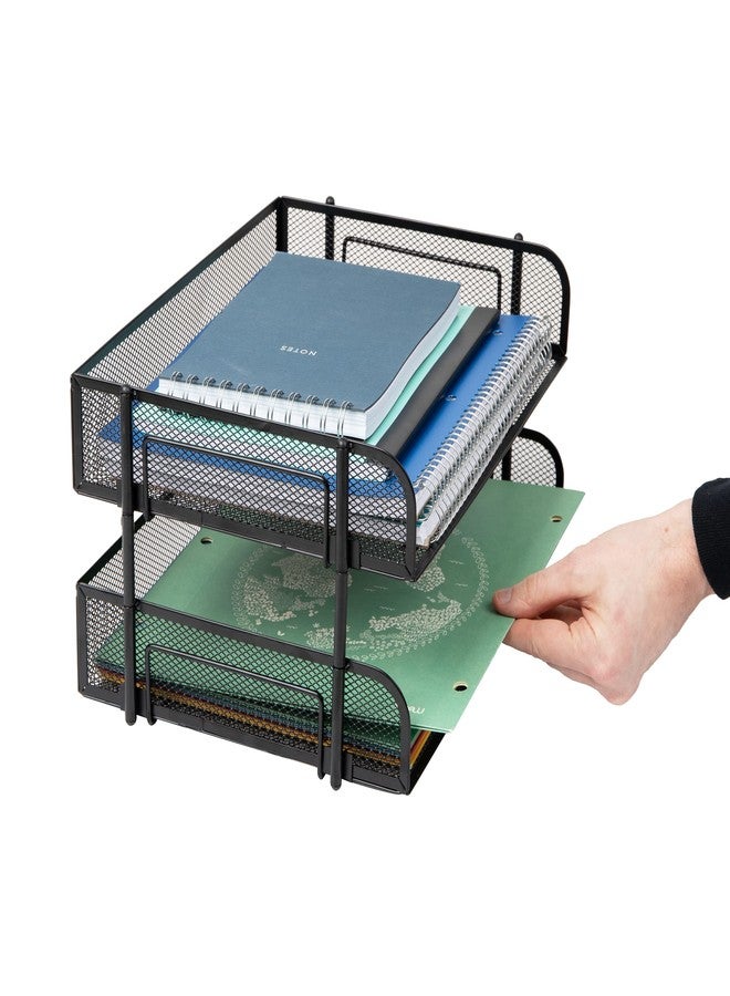 Mind Reader Stackable Paper Tray, Desktop Organizer, File Storage, Office, Metal Mesh, 13.5" L x 10" W x 7.25" H, 2 Pcs., Black - Image 5