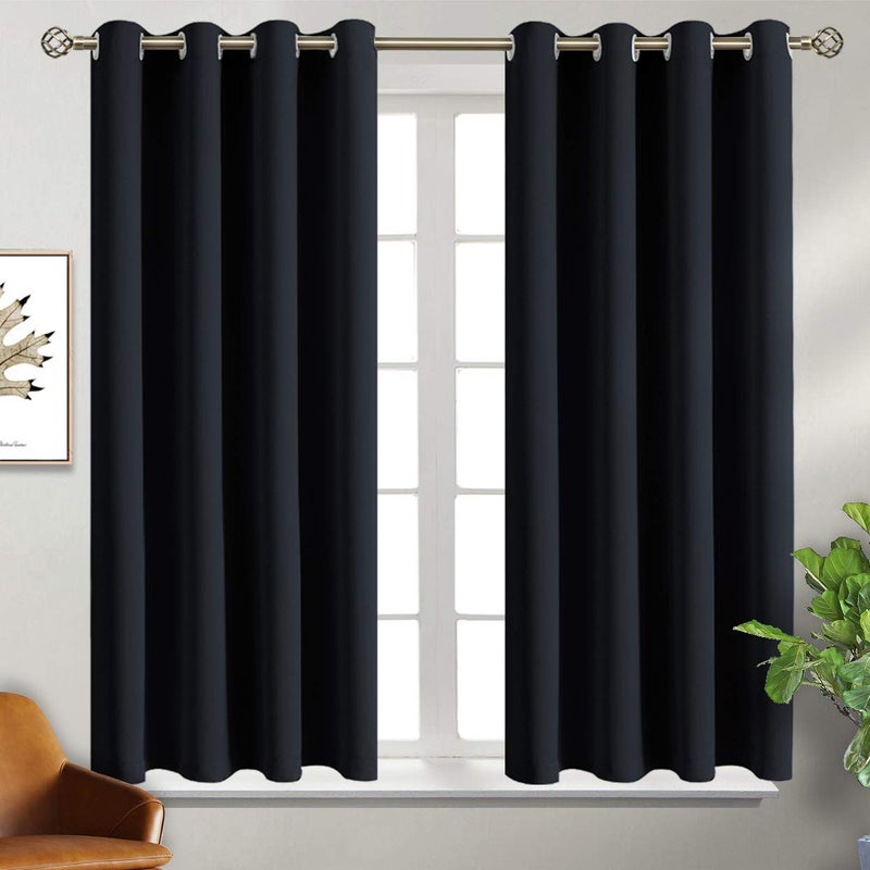 BGment Blackout Curtains for Bedroom - Grommet Thermal Insulated Room Darkening Curtains for Living Room  Set of 2 Panels  Each 46 x 54 Inch  Black - Image 1