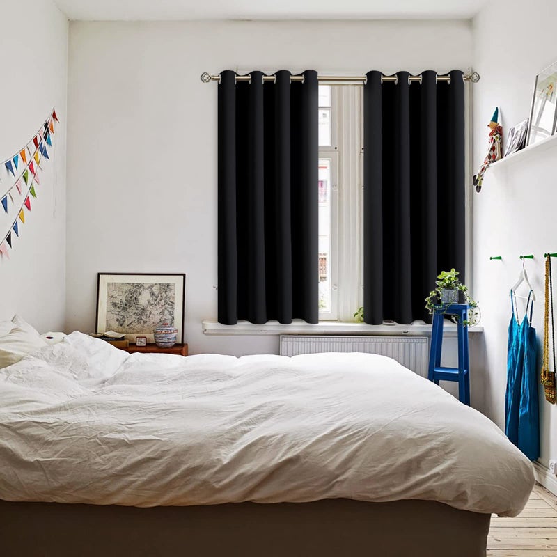 BGment Blackout Curtains for Bedroom - Grommet Thermal Insulated Room Darkening Curtains for Living Room  Set of 2 Panels  Each 46 x 54 Inch  Black - Image 2