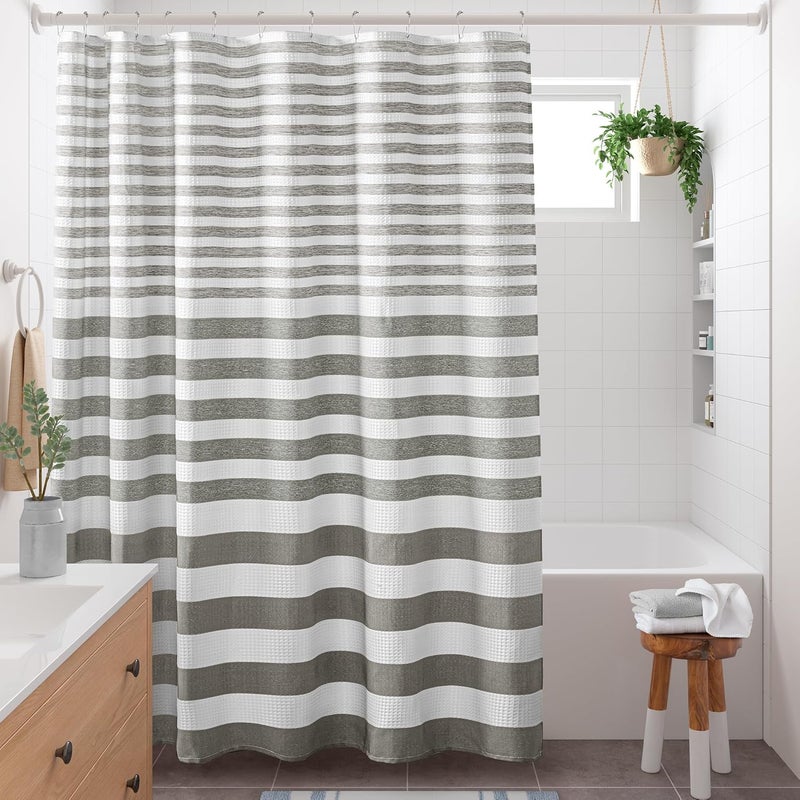 madison park Shower Curtain Spa Waffle Weave Shower Curtain for Bathroom 3M Scotchgard Moisture Management, Spa Quality Modern Shower Curtains for Bathroom, Standard 72x72 Grey Ombre - Image 1