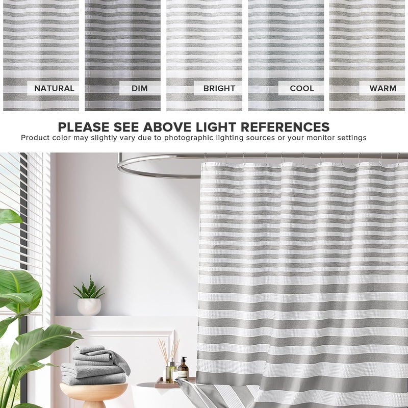 madison park Shower Curtain Spa Waffle Weave Shower Curtain for Bathroom 3M Scotchgard Moisture Management, Spa Quality Modern Shower Curtains for Bathroom, Standard 72x72 Grey Ombre - Image 4