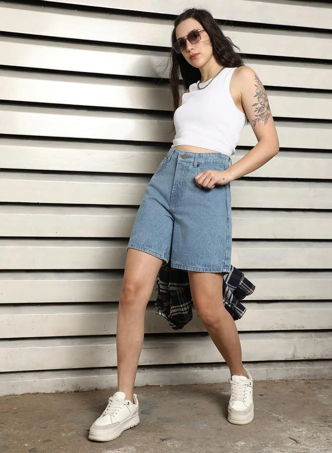 HIGH STAR High Rise Cotton Denim Shorts by Styli