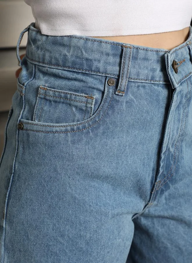 HIGH STAR High Rise Cotton Denim Shorts by Styli