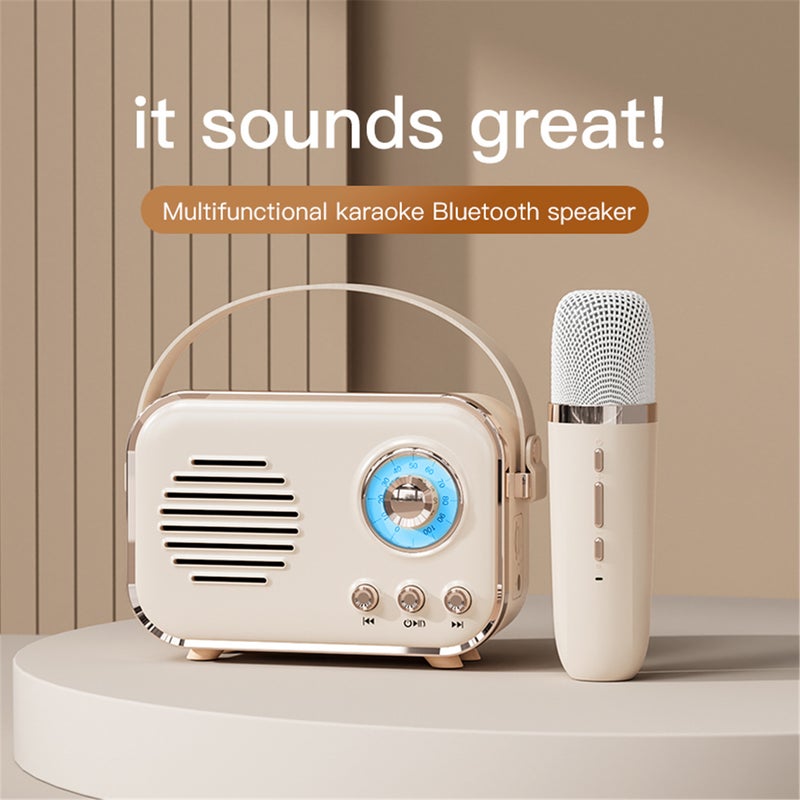 Retro mini speaker portable wireless Bluetooth speaker microphone outdoor karaoke all-in-one machine mini HIFI subwoofer small speaker gift ornament - Image 5
