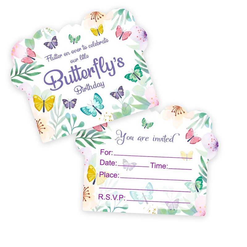 Party Propz Party Propz Birthday Invitation Cards For Kids 21 Pcs Butterfly Theme Invitation Card For Birthday Boy Girl Cardstock Butterfly Invitation Cards For Kids Party Unicorn Birthday Return Gifts - Image 1