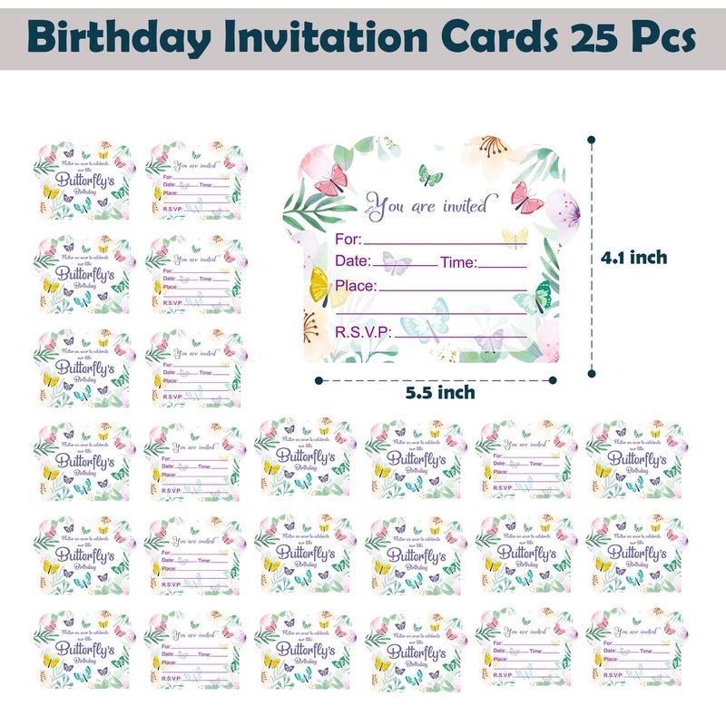 Party Propz Party Propz Birthday Invitation Cards For Kids 21 Pcs Butterfly Theme Invitation Card For Birthday Boy Girl Cardstock Butterfly Invitation Cards For Kids Party Unicorn Birthday Return Gifts - Image 2