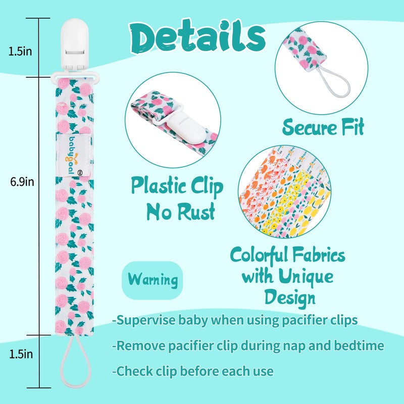 babygoal Floral Pacifier Clips, 6 Pack Binky Paci Holder Clips Leashes Fits for Most Pacifiers and Binkies 6PS14 - Image 3