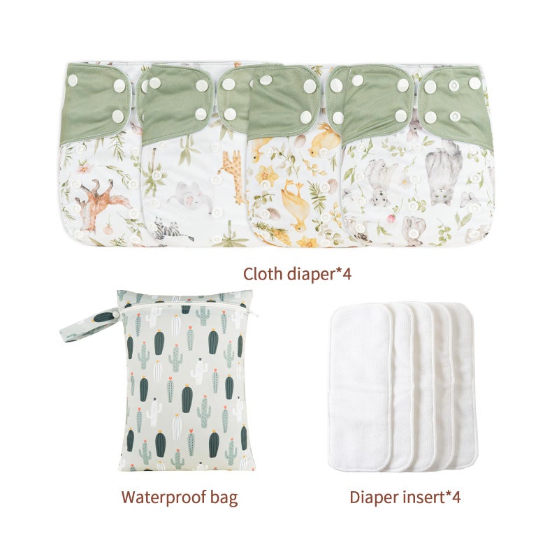 Happy Flute HappyFlute 9 Sets Newborn Baby Cloth Pocket Diapers Adjustable Reusable for Baby Boys and Girls(6-33 pounds,0-3 Years),One Wet Bag+4Diapers and 4Inserts (AD10) - Image 2