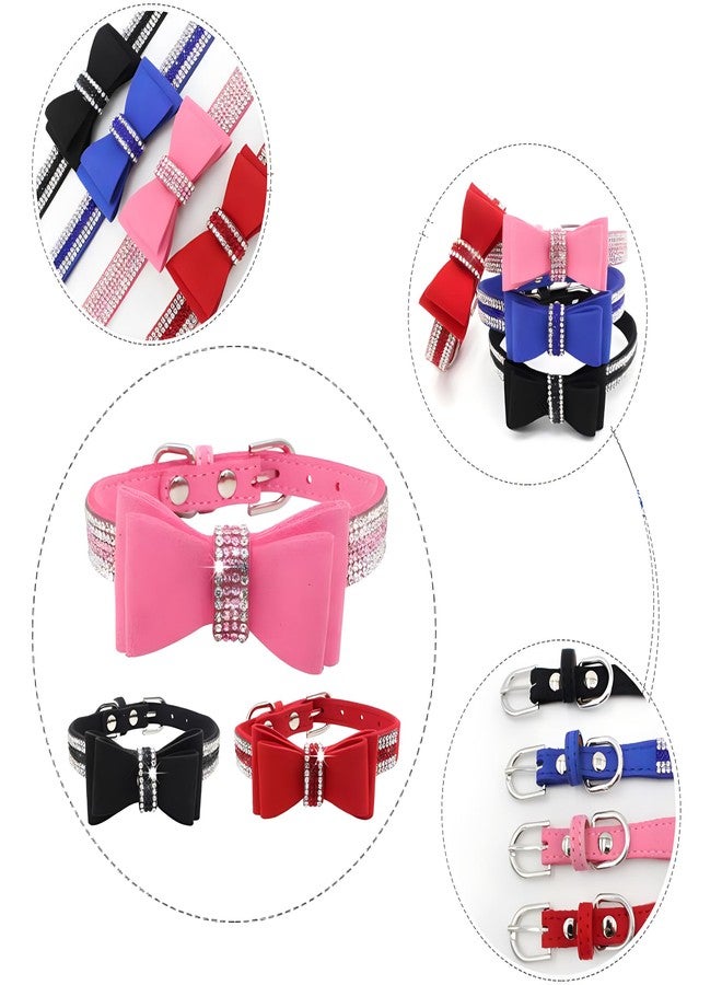 Weimostar Rhinestone Small Dog Collar with Bow, Bling Puppy Collars Diamond Sparkly Crystal Cute Fancy Adjustable for XXS XS Small Medium Pet Female Dogs Girls Cats Yorkie Kitten Pink S - Image 4