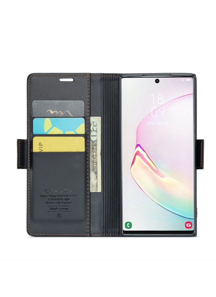 CaseMe CaseMe Flip Wallet Case For Samsung Galaxy Note 10 Plus [RFID Blocking] PU Leather Wallet Flip Folio Case with Card Holder Kickstand Shockproof Phone Cover (Black)  - Image 5