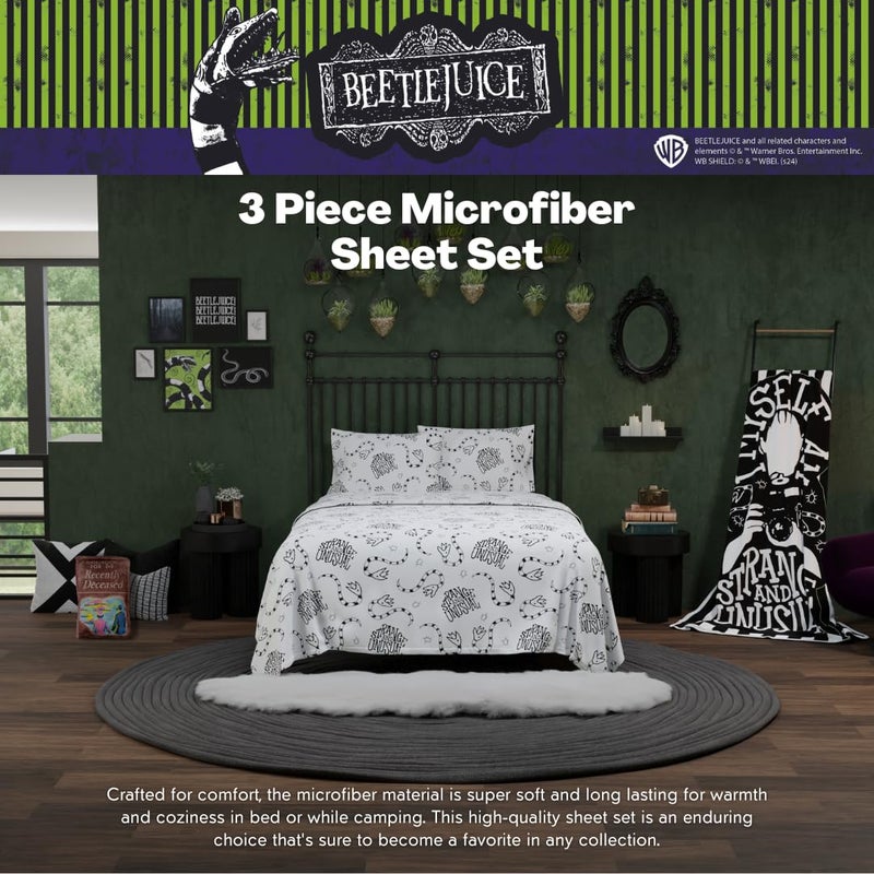 Franco Collectibes Beetlejuice Bedding Super Soft Microfiber Twin Sheet Set  College Dorm Essentials  (Officially Licensed Product) - Image 3