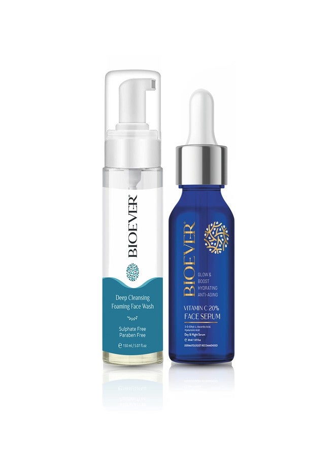 Bioever Foaming Face Wash - Natural Deep Cleansing | Pure Vitamin C | 20% Face Serum | Antioxidant, Dark Spots & Even Skin Tone | Combo Pack of 2-30ml - Image 1