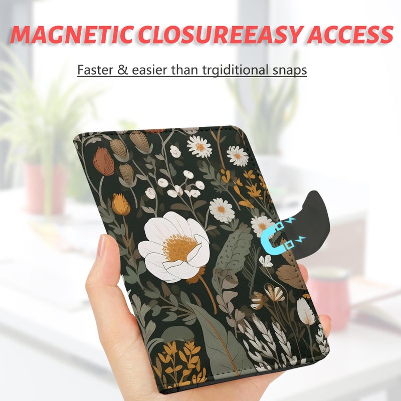 LumeTrav Passport Holder, Travel Wallet Cover with Pen Loop | Cute RFID Blocking Leather Case with Magnetic Closure for Travel Essentials-flower - Image 5