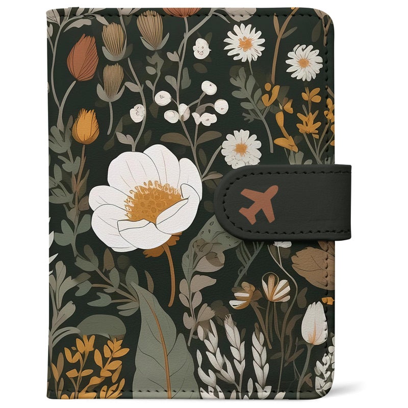 LumeTrav Passport Holder, Travel Wallet Cover with Pen Loop | Cute RFID Blocking Leather Case with Magnetic Closure for Travel Essentials-flower - Image 1