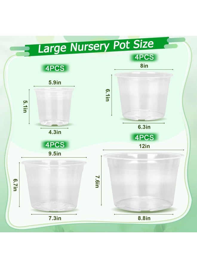 FUIJOL 6/8/10/12 Inch Large Clear Nursery Pots with Drainage, 16 Pack Clear Plastic Nursery Pots for Plants, Garden Seedling Starter Plant Pots for Succulents, Flowers & Vegetables - Image 2