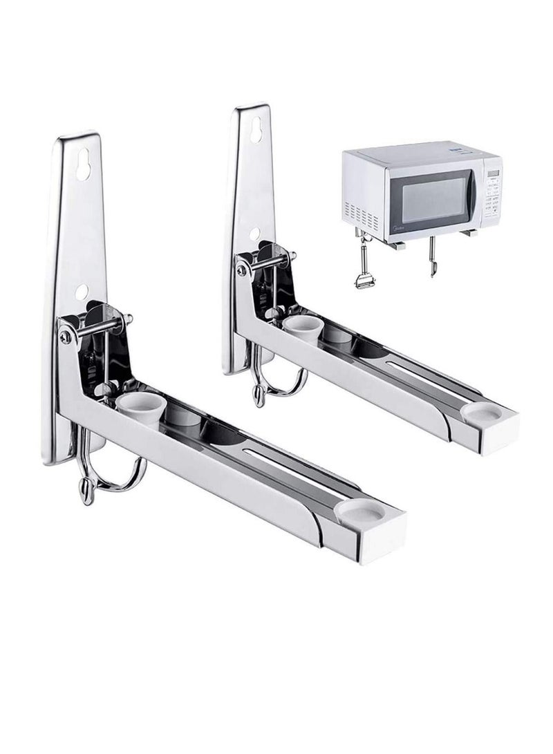 Microwave Oven Wall Mount Bracket 304 Stainless Steel Shelf Holder Foldable Stretch Rack for Stand Removable Hook - Image 1