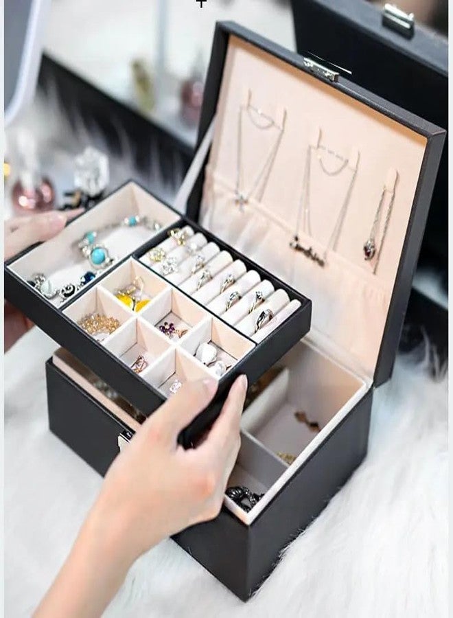 Nispruhay Jewellery Leather Organizer Storage Box with Removable Double Layer Case Multi Compartment Container Luxury Box for Jewellery Holders (Pattern 2) - Image 5