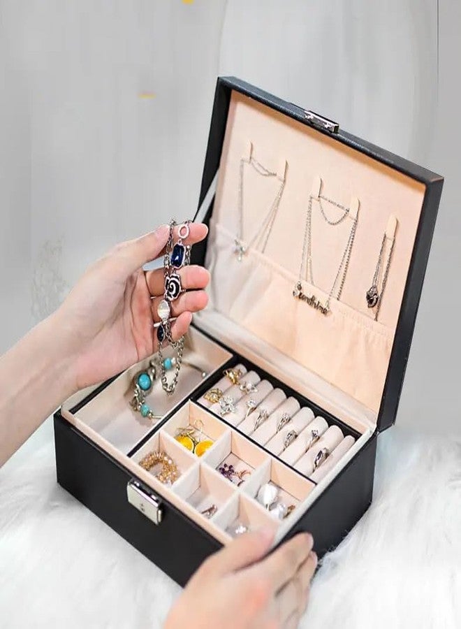 Nispruhay Jewellery Leather Organizer Storage Box with Removable Double Layer Case Multi Compartment Container Luxury Box for Jewellery Holders (Pattern 2) - Image 2