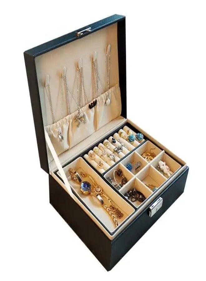 Nispruhay Jewellery Leather Organizer Storage Box with Removable Double Layer Case Multi Compartment Container Luxury Box for Jewellery Holders (Pattern 2) - Image 1