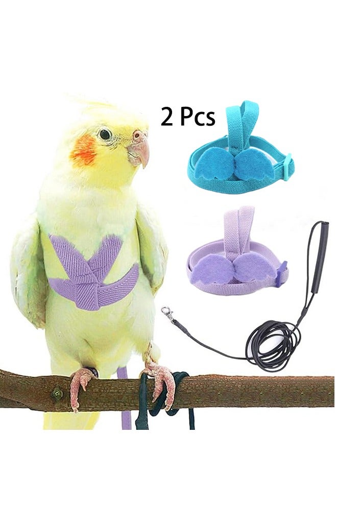 2 Pcs Bird Training Leashes, Adjustable Parrot Flying Strap Rope Universal Flying Traction Lead Durable Outing Gadget Outdoor Training Toy for Birds, Parrot, Cockatiel, Parakeet, Lory (Blue,Purple) - Image 1