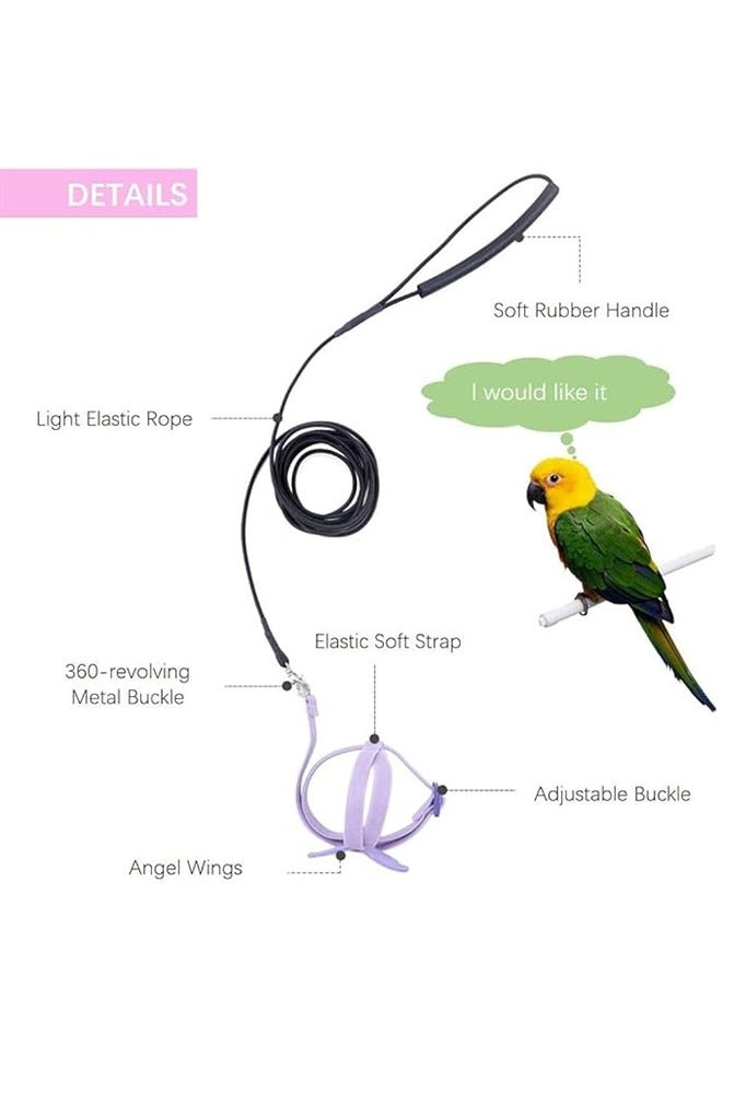 2 Pcs Bird Training Leashes, Adjustable Parrot Flying Strap Rope Universal Flying Traction Lead Durable Outing Gadget Outdoor Training Toy for Birds, Parrot, Cockatiel, Parakeet, Lory (Blue,Purple) - Image 2