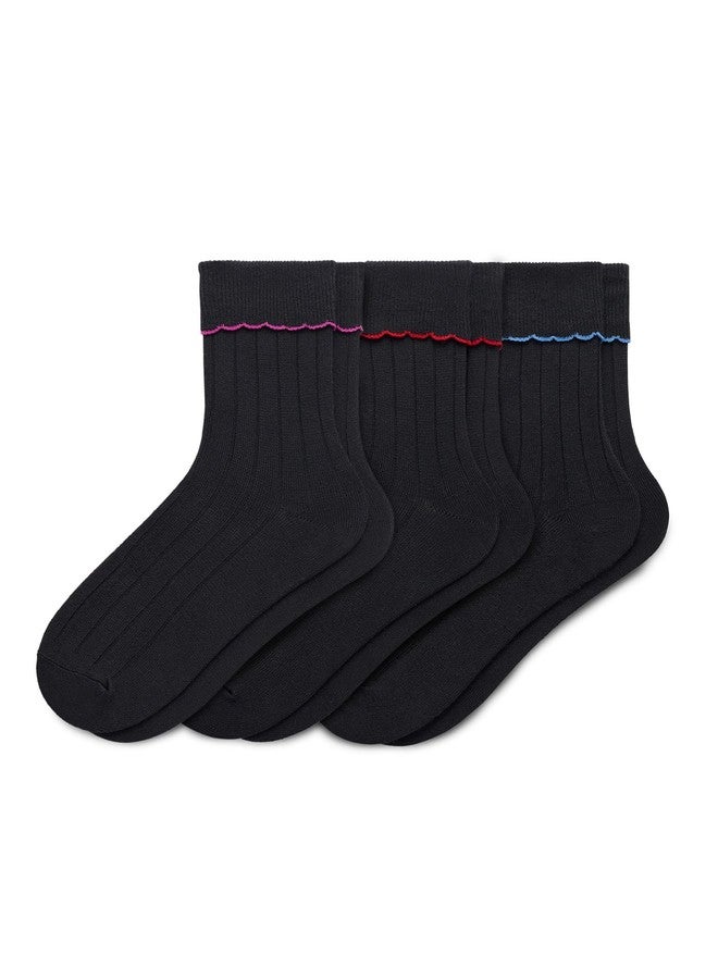 Hue Women's Scalloped Turncuff Sock 3 Pair Pack, Black Multi, one size - Image 1