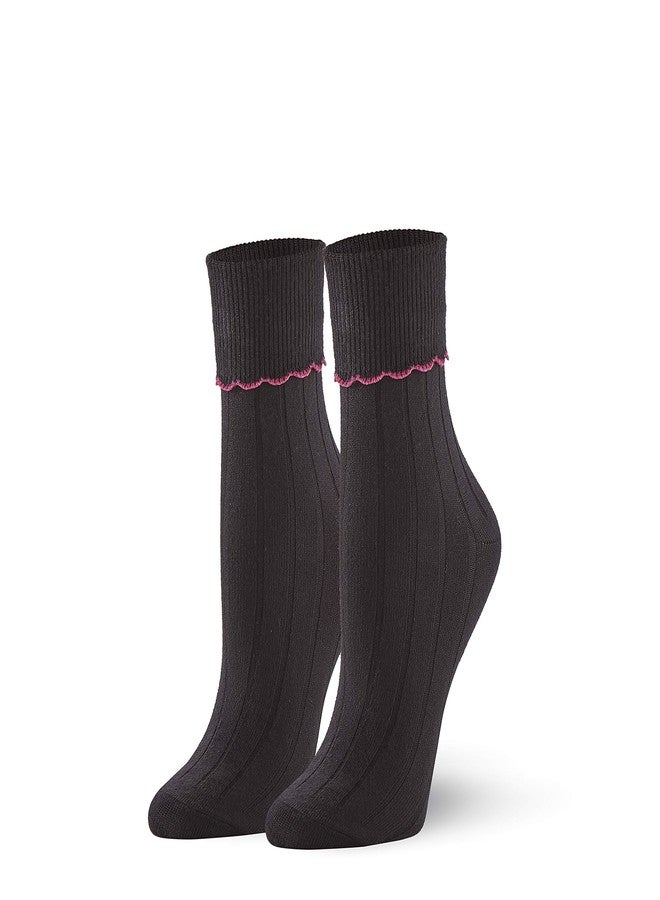 Hue Women's Scalloped Turncuff Sock 3 Pair Pack, Black Multi, one size - Image 3