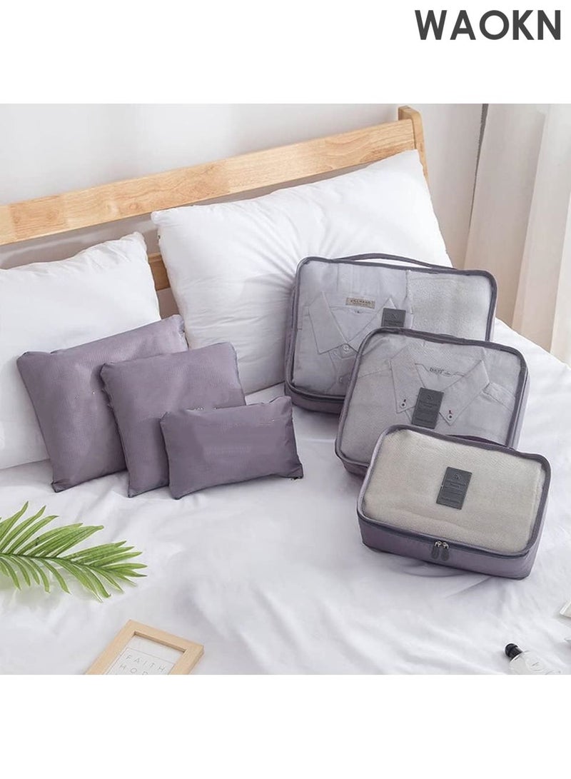 دبليو أيه أو كي أن مجموعة مكعبات التعبئة من 7 قطع - منظمات سفر خفيفة الوزن للأمتعة مع حقيبة غسيل وحقيبة أحذية - حقائب تخزين شبكية قابلة للطي لحقيبة السفر والحمل - معتمدة من إدارة أمن النقل ومقاومة للتجاعيد (رمادي) - مثالية للعطلات ورحلات العمل - Image 2
