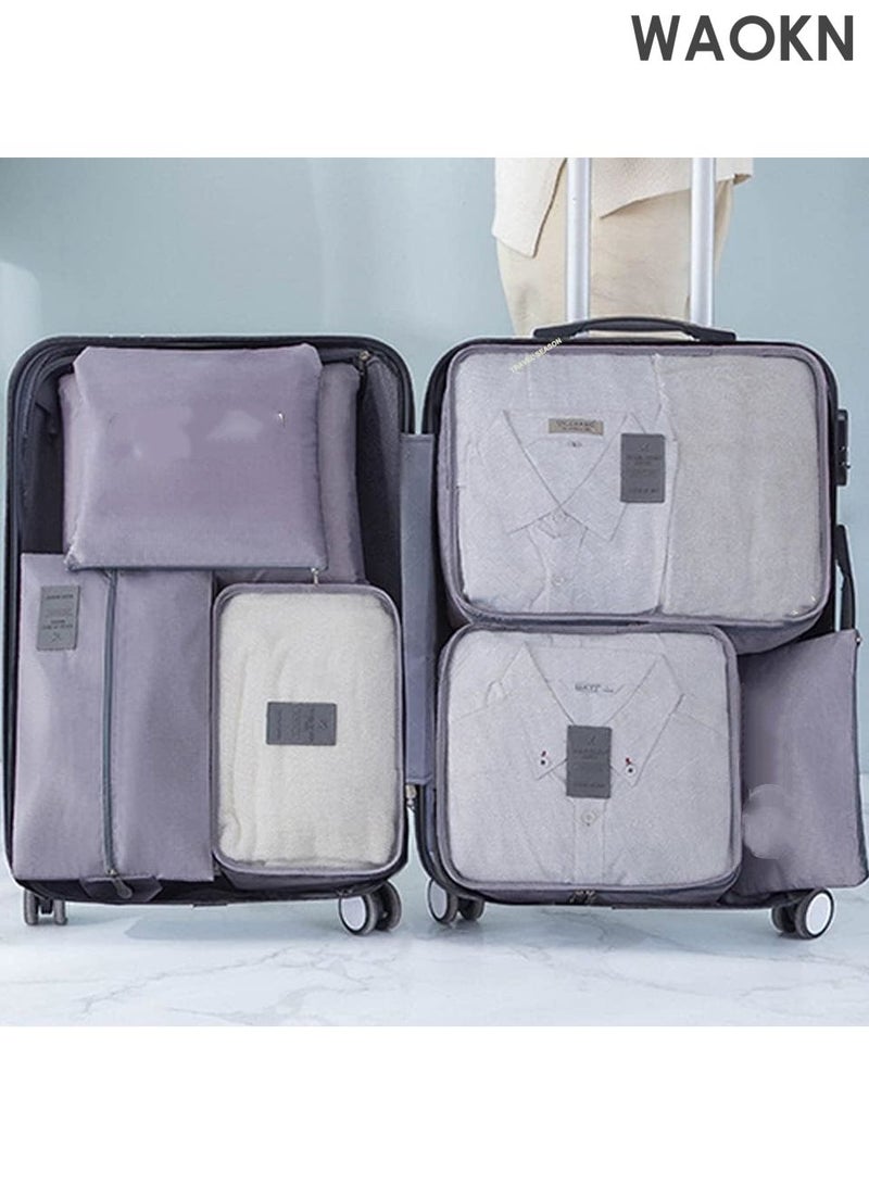 دبليو أيه أو كي أن مجموعة مكعبات التعبئة من 7 قطع - منظمات سفر خفيفة الوزن للأمتعة مع حقيبة غسيل وحقيبة أحذية - حقائب تخزين شبكية قابلة للطي لحقيبة السفر والحمل - معتمدة من إدارة أمن النقل ومقاومة للتجاعيد (رمادي) - مثالية للعطلات ورحلات العمل - Image 1