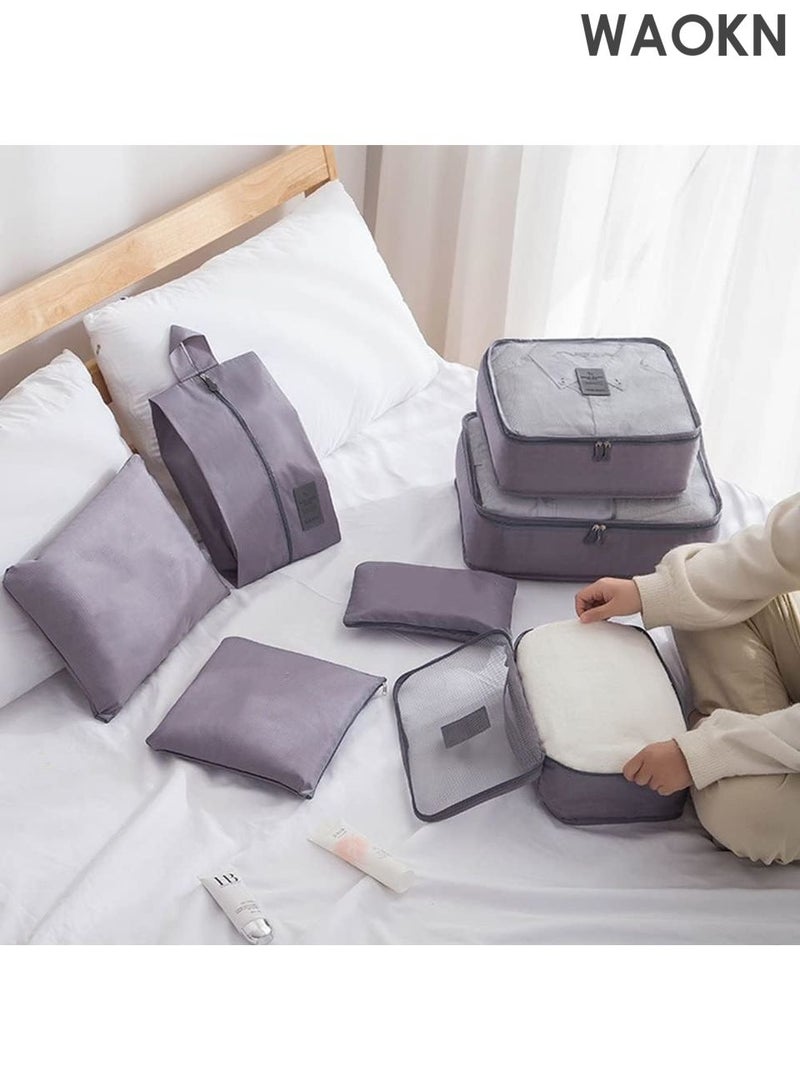 دبليو أيه أو كي أن مجموعة مكعبات التعبئة من 7 قطع - منظمات سفر خفيفة الوزن للأمتعة مع حقيبة غسيل وحقيبة أحذية - حقائب تخزين شبكية قابلة للطي لحقيبة السفر والحمل - معتمدة من إدارة أمن النقل ومقاومة للتجاعيد (رمادي) - مثالية للعطلات ورحلات العمل - Image 3