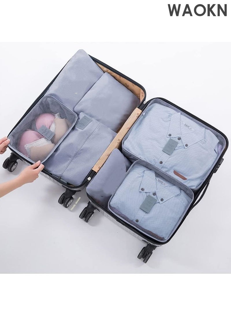 دبليو أيه أو كي أن مجموعة مكعبات التعبئة من 7 قطع - منظمات سفر خفيفة الوزن للأمتعة مع حقيبة غسيل وحقيبة أحذية - حقائب تخزين شبكية قابلة للطي لحقيبة السفر والحمل - معتمدة من إدارة أمن النقل ومقاومة للتجاعيد (رمادي) - مثالية للعطلات ورحلات العمل - Image 5