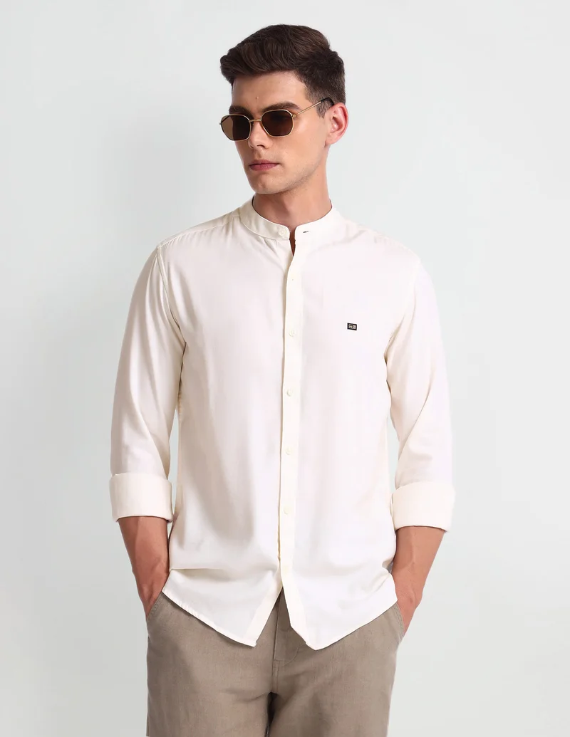 Mandarin Collar Solid Shirt