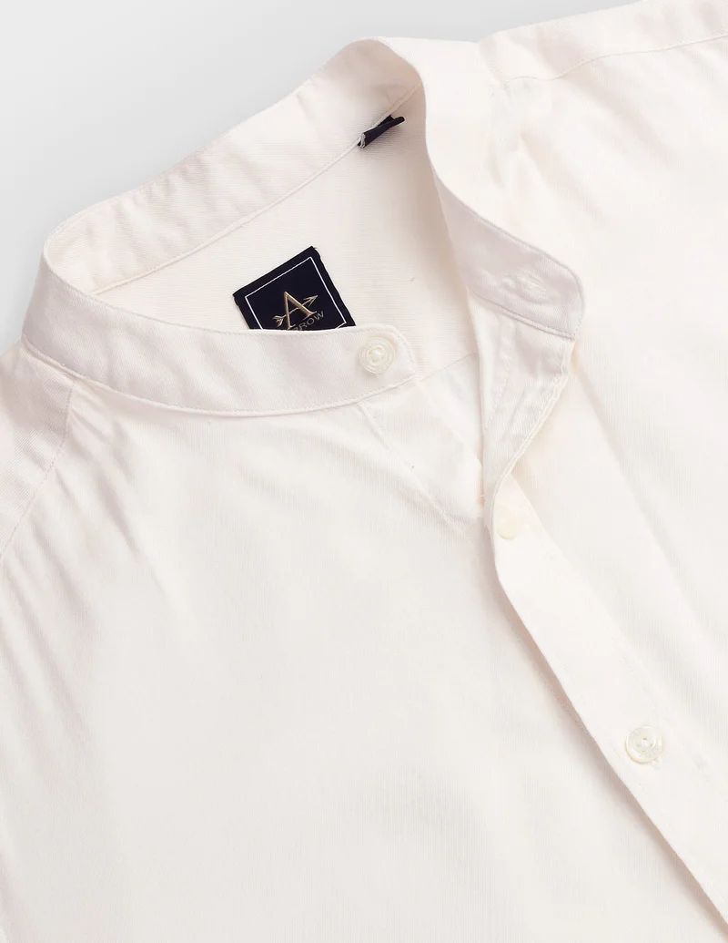 Arrow White Mandarin Collar Solid Shirt for Men | Best Price UAE