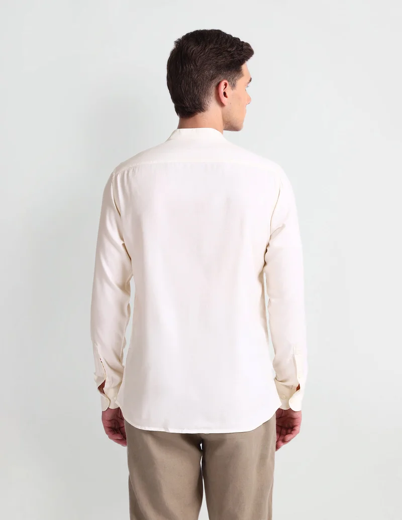 Arrow White Mandarin Collar Solid Shirt for Men | Best Price UAE