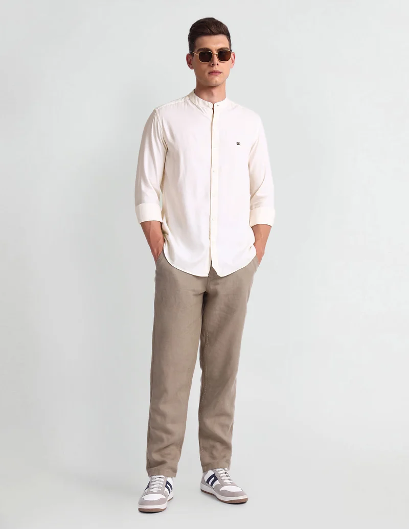 Arrow White Mandarin Collar Solid Shirt for Men | Best Price UAE