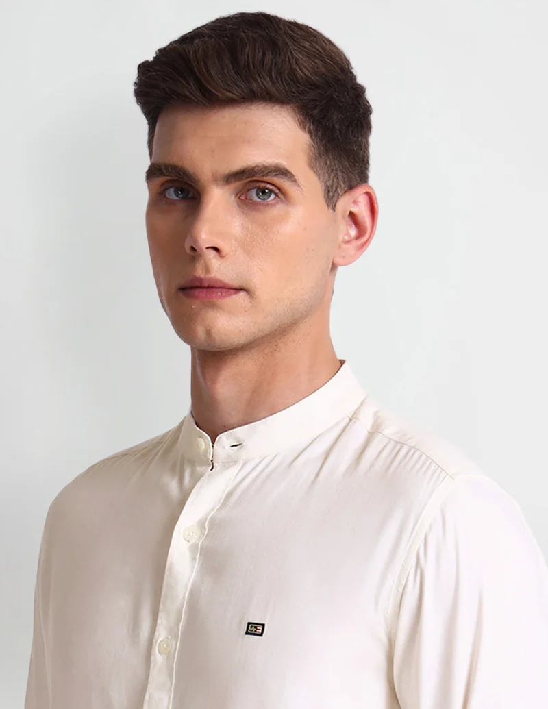 Arrow White Mandarin Collar Solid Shirt for Men | Best Price UAE
