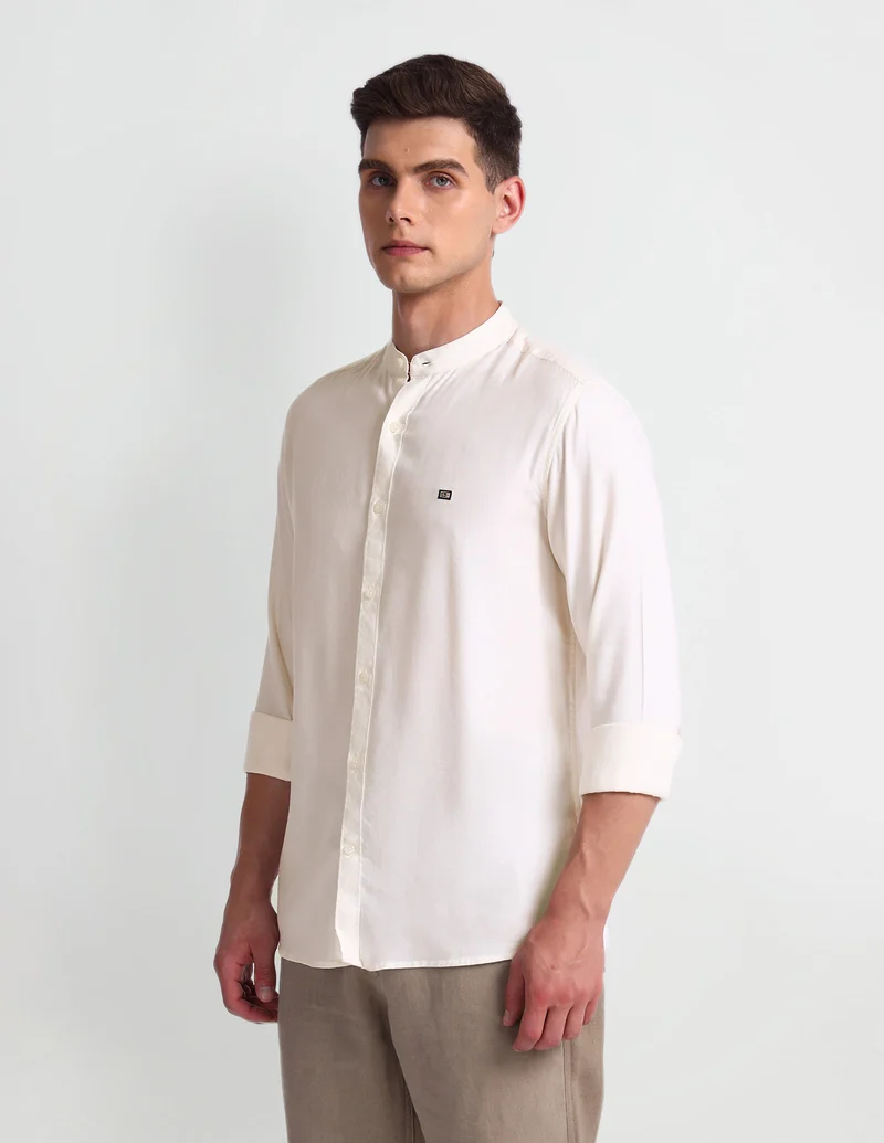 Arrow White Mandarin Collar Solid Shirt for Men | Best Price UAE
